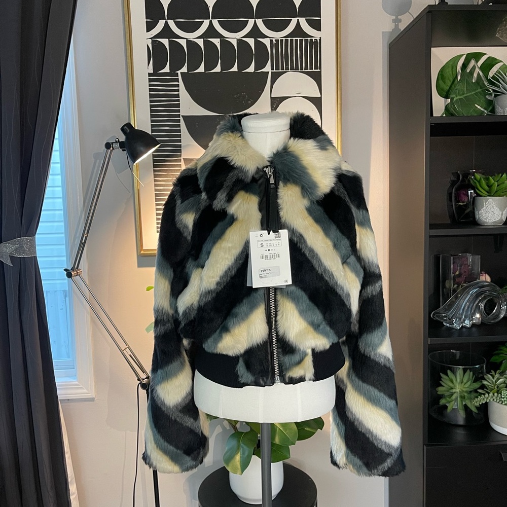 Zara A/W Limited Edition Faux Fur Chevron Jacket